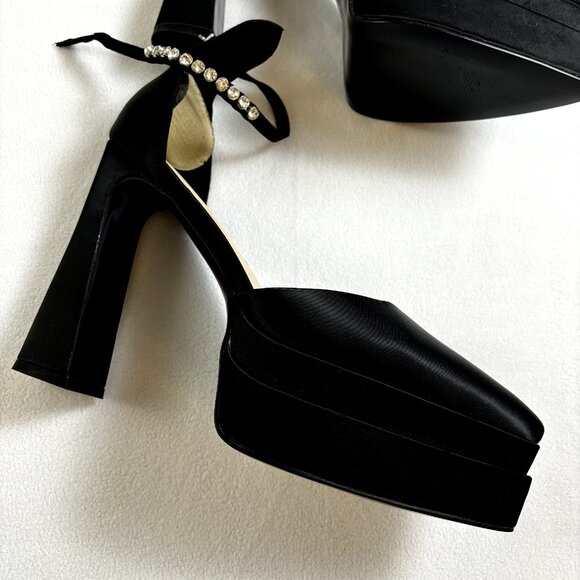 Women's Platform‎ Block Heels Shoes Sz US 10 EU 43 Satin Rhinestone Ankle Straps - Picture 12 of 12